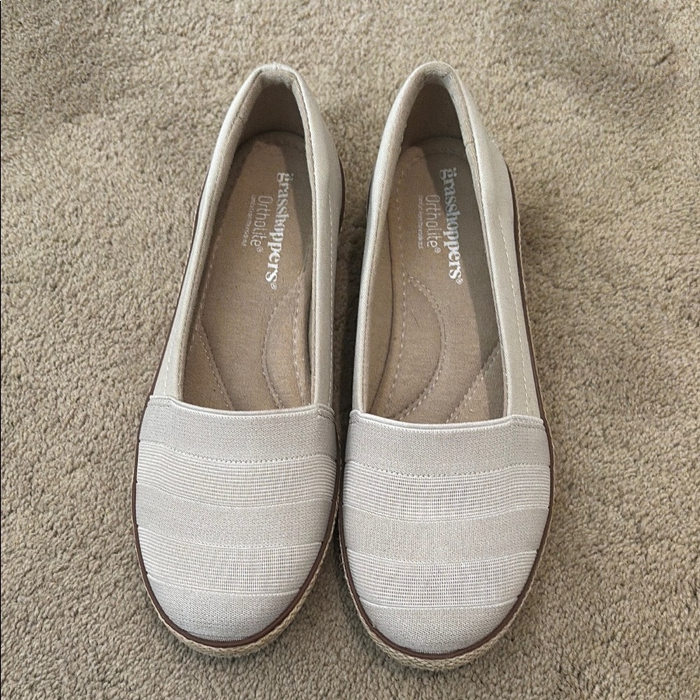 Grasshoppers Tan and Brown Low Wedge with Textured Fabric